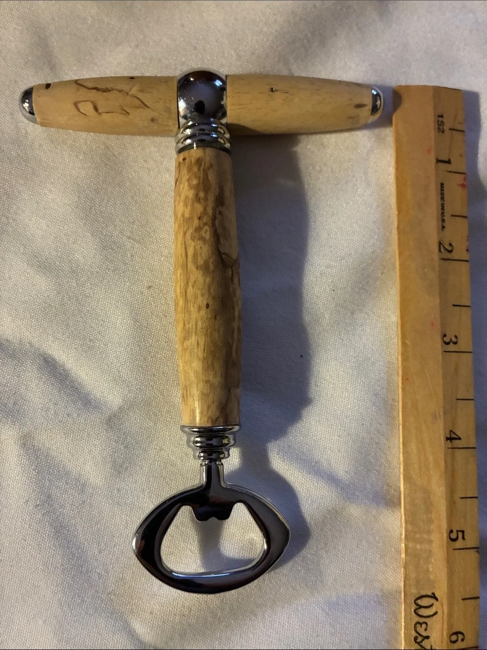 Wood Handle T-Style Bottle Opener - Natural Olive Wood Carved /smoothed by Hand